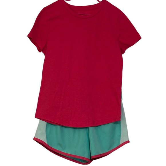 Activewear Turquoise‎ Shorts and Pink Tee set of 2 Girls Size L - 10 - 12 - Picture 1 of 8
